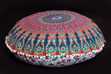 Polyester Cotton Round Indian Mandala Design Cushion Cover